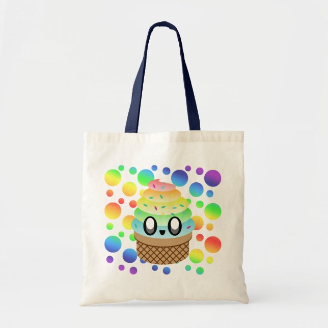 Kawaii Ice Cream Cone Rainbow Dots Tygkasse (Framsidan)