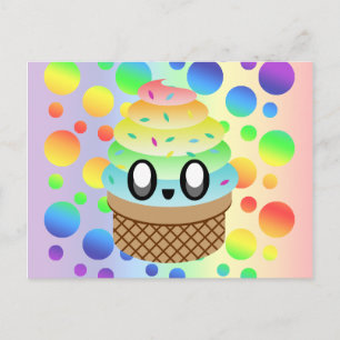 Kawaii Ice Cream Cone Rainbow Dots Vykort