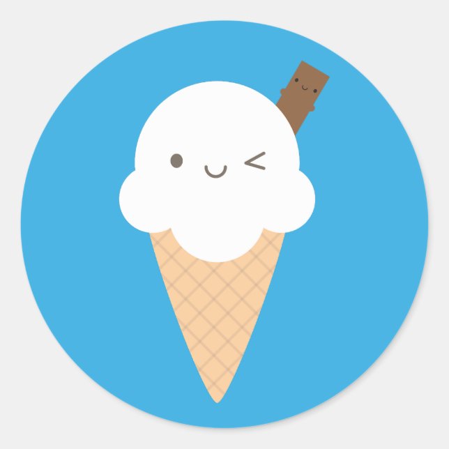 Kawaii Ice Cream Cone Runt Klistermärke (Framsida)