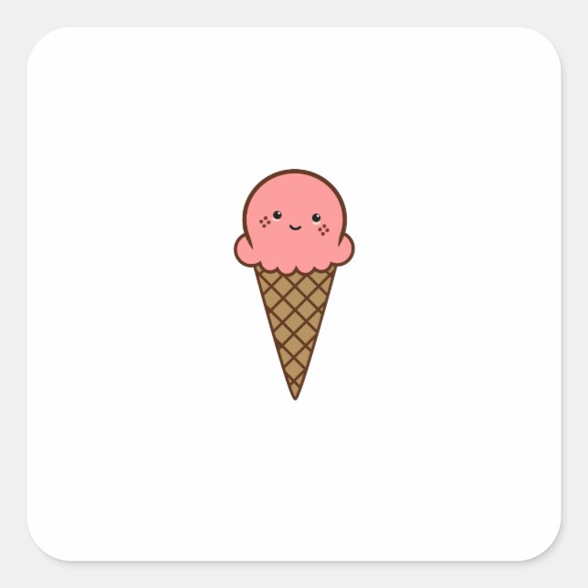 Kawaii Ice Cream Fyrkantigt Klistermärke (Framsida)