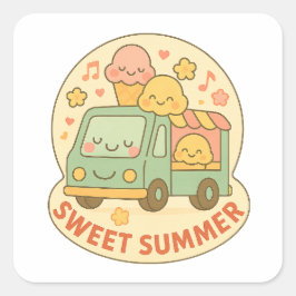 Kawaii Ice Cream Lastbil Sweet Summer Sticker Fyrkantigt Klistermärke