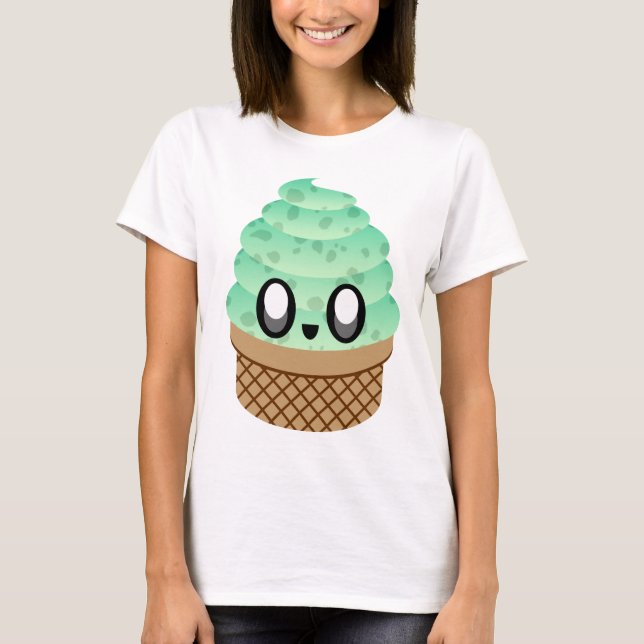 KAWAII ICE CREAM MINT CHOCOLATE CHIP CONE T-SHIRT (Framsida)