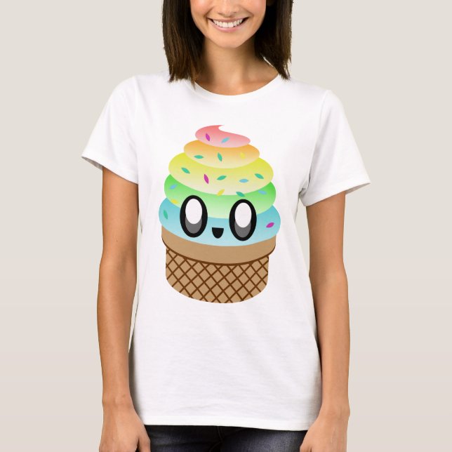 Kawaii Ice Cream Rainbow Cone Tee Shirt (Framsida)