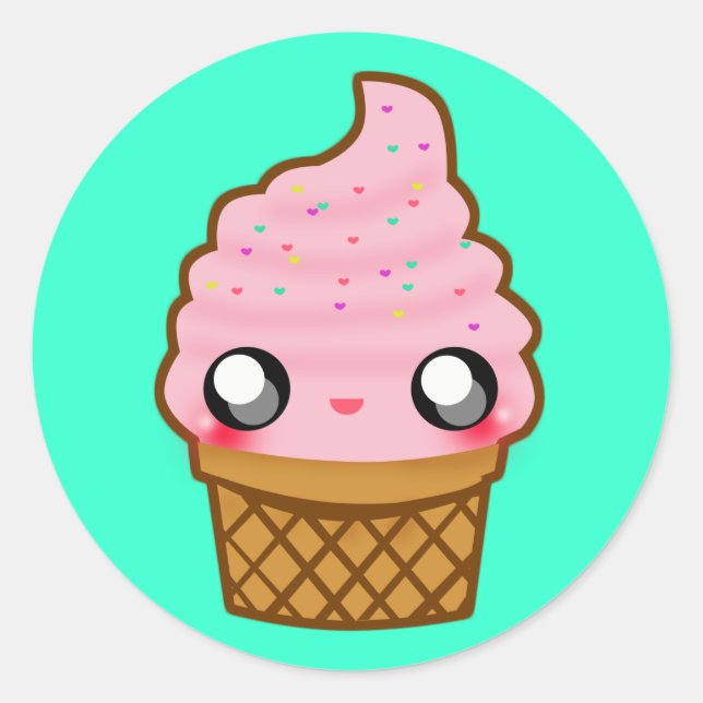 Kawaii Ice Cream Runt Klistermärke (Framsida)