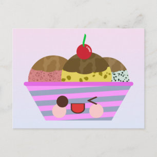 Kawaii Ice Cream Sundae Flavors Delicious Vykort