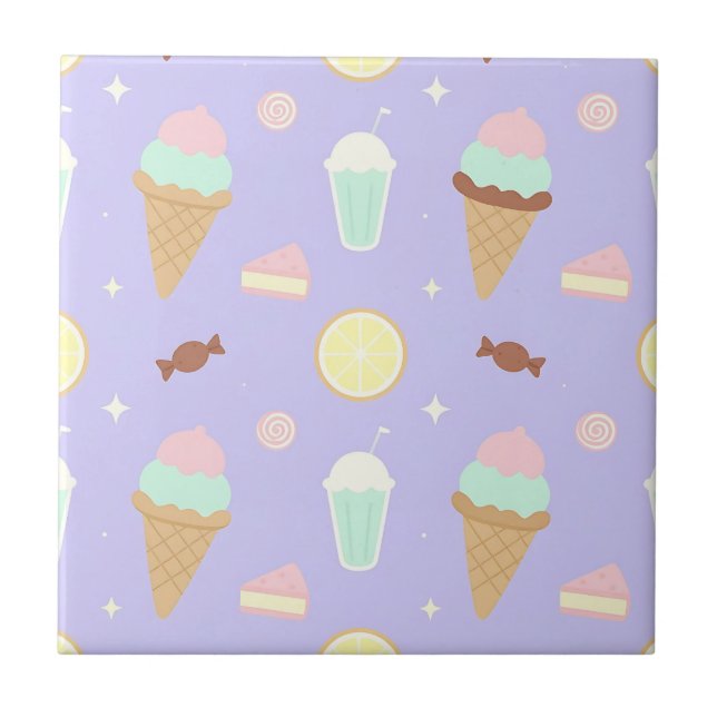 Kawaii Ice Cream Sweets Pattern Kakelplatta (Framsidan)