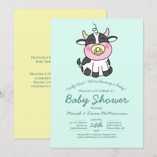 Kawaii-inbjudan till Cute Cow Baby Shower Inbjudningar