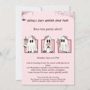 Kawaii, inbjudan till Cute Rosa Spöken Halloween f