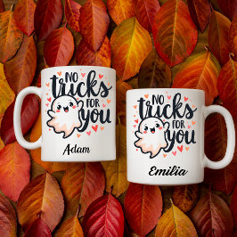 Kawaii inga trick för dig Namn par Halloween Mugg
