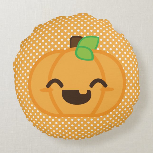 Kawaii Jack o lantern Pumpkin Round Pillow Rund Kudde (Baksidan)