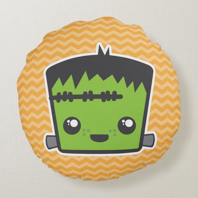 Kawaii Jack o lantern Pumpkin Round Pillow Rund Kudde (Baksidan)