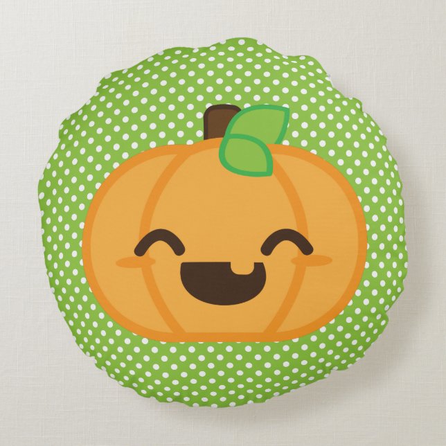 Kawaii Jack o lantern Pumpkin Round Pillow Rund Kudde (Baksidan)