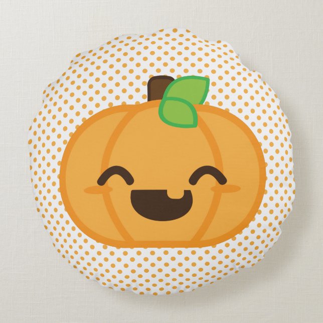 Kawaii Jack o lantern Pumpkin Round Pillow Rund Kudde (Baksidan)