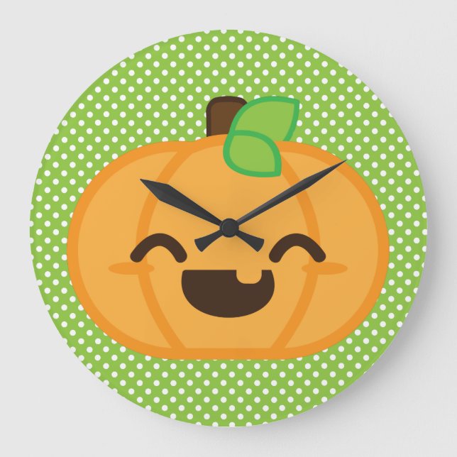 Kawaii Jack o lantern Pumpkin Wall Clock Stor Klocka (Framsida)