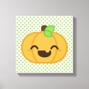 Kawaii Jack o lantern Pumpkin Wrapped Canvas