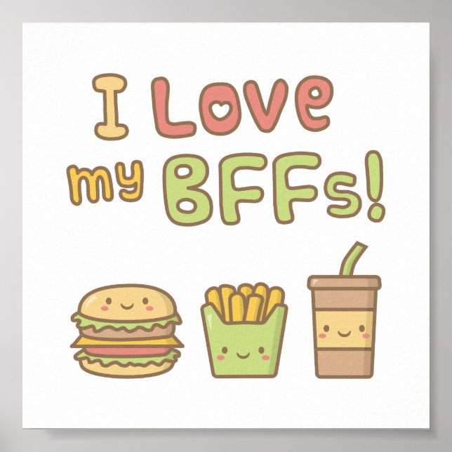 Kawaii jag älskar mina BFF:er Snabbmatsdoodle Poster (Framsidan)