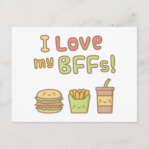 Kawaii jag älskar mina BFF:er Snabbmatsdoodle Vykort