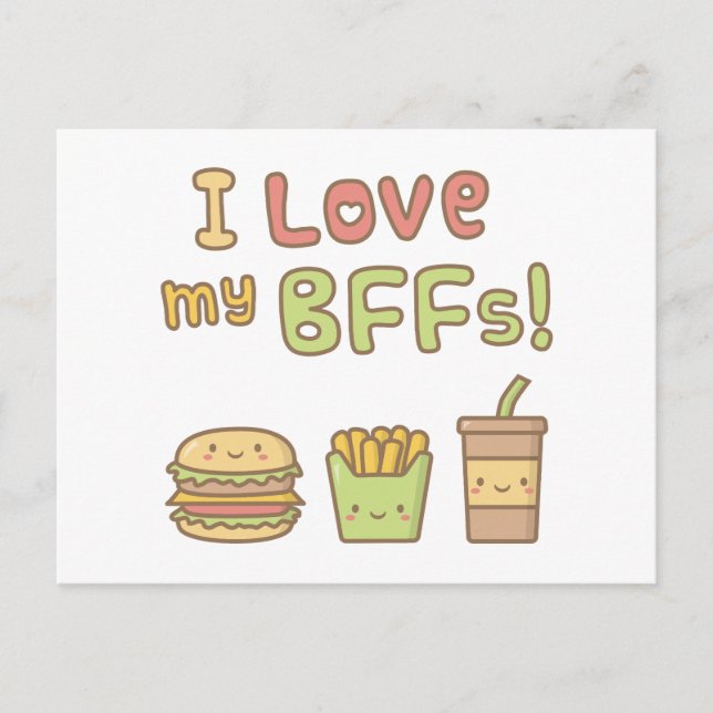 Kawaii jag älskar mina BFF:er Snabbmatsdoodle Vykort (Framsida)