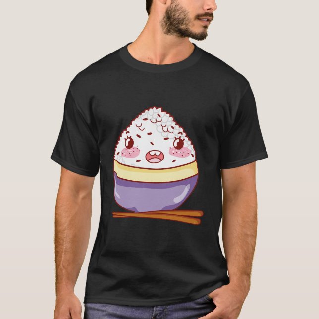 Kawaii Japan Food Ris Bowl T Shirt (Framsida)