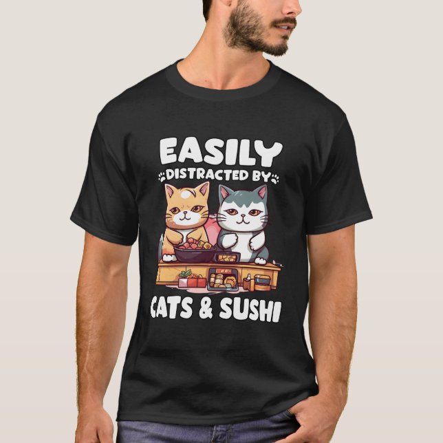 Kawaii Japan Neko Sushi Bowl Katzen Ra Otaku T Shirt (Framsida)