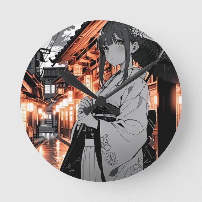 KAWAII Japanese Girl clock Rund Klocka (Framsida)