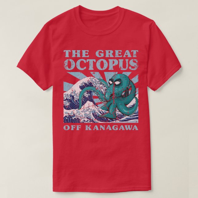 Kawaii Japanese Great Wave Great Octopus Cute Japa T Shirt (Design framsida)
