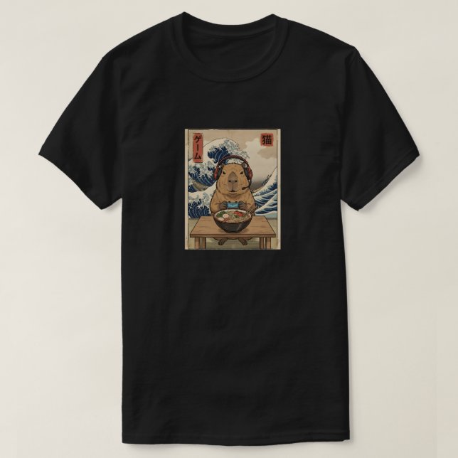 kawaii Japanese ramen Capybara retro gaming T Shirt (Design framsida)