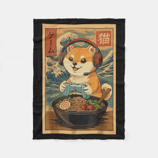 Kawaii Japanese Ramen Dog Retro Gaming Shirts For  Fleecefilt (Framsidan)