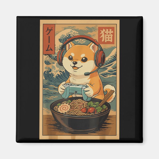 Kawaii Japanese Ramen Dog Retro Gaming Shirts For  Magnet (Framsidan)