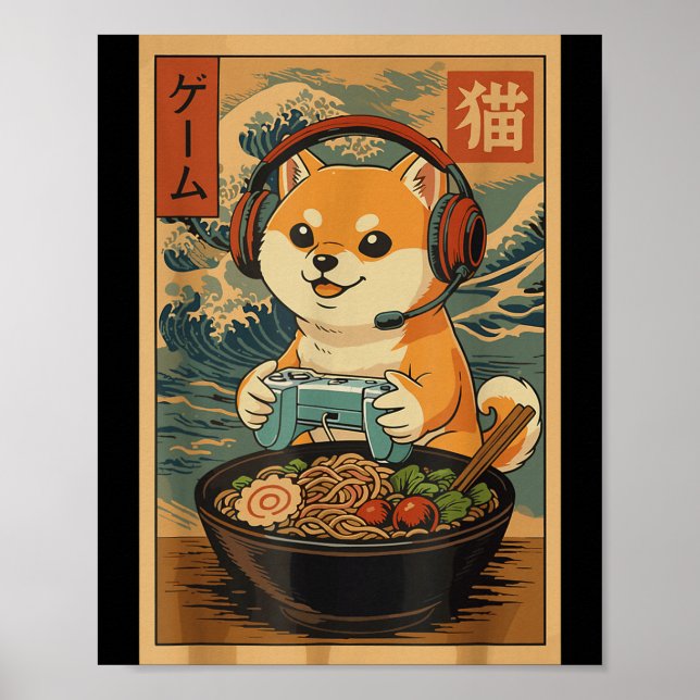 Kawaii Japanese Ramen Dog Retro Gaming Shirts For  Poster (Framsidan)