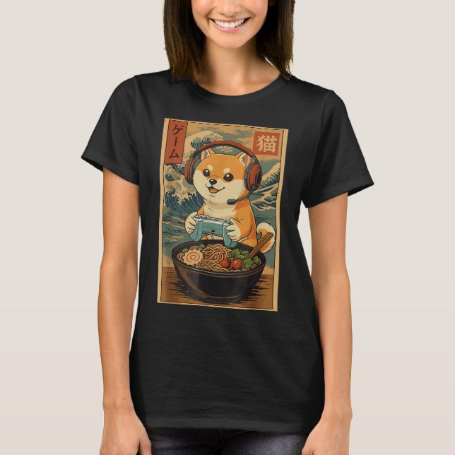 Kawaii Japanese Ramen Dog Retro Gaming Shirts For  T Shirt (Framsida)