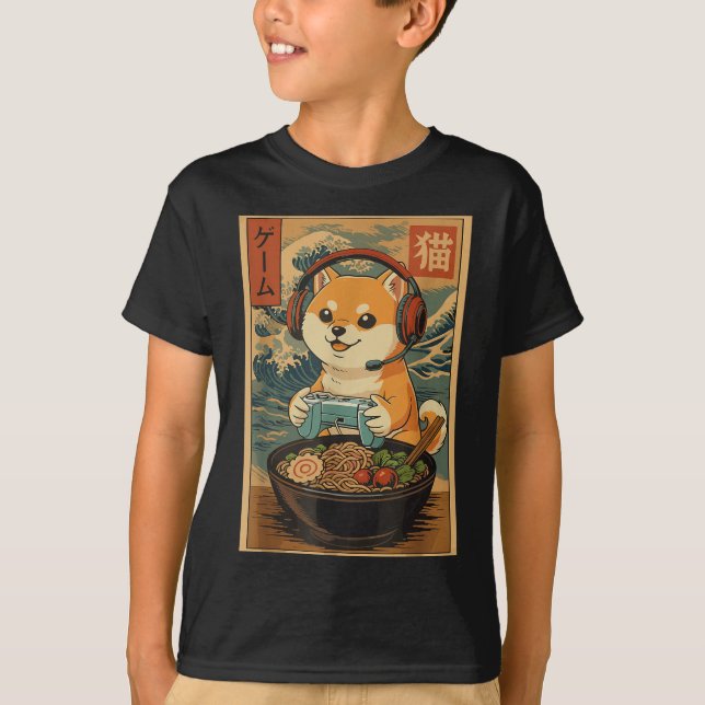 Kawaii Japanese Ramen Dog Retro Gaming Shirts For  T Shirt (Framsida)