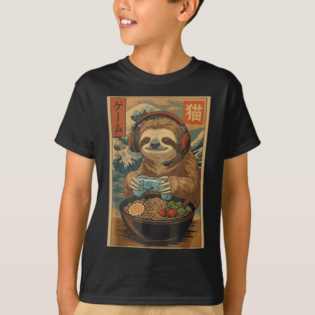 Kawaii Japanese Ramen Sloth Retro Gaming Shirts Fo T Shirt (Framsida)
