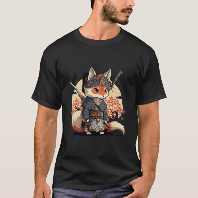 Kawaii Japanese Style Samurai Fox Anime T Shirt (Framsida)