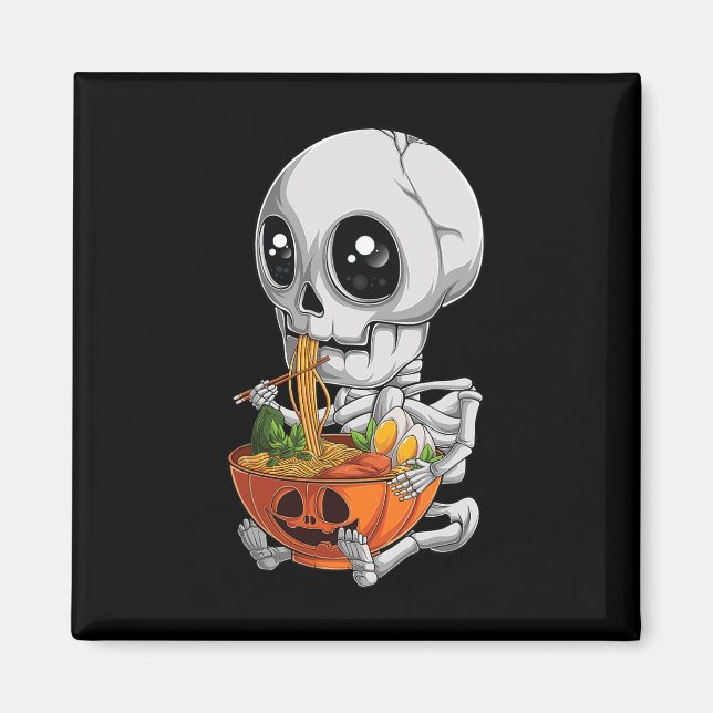 Kawaii Japansk Anime Skeleton Halloween Ramen Foo Magnet (Framsidan)