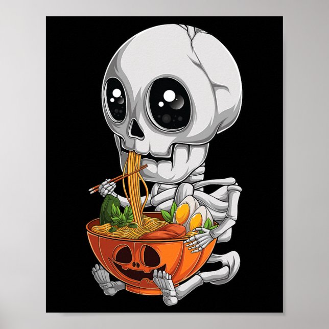 Kawaii Japansk Anime Skeleton Halloween Ramen Foo Poster (Framsidan)