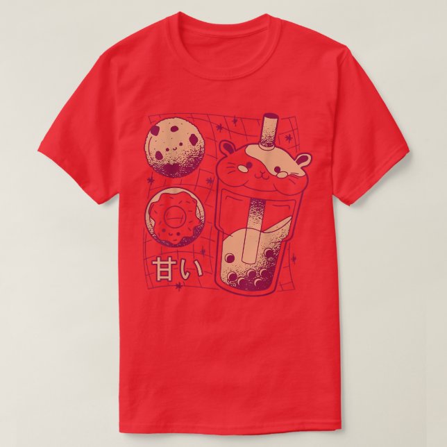 Kawaii Japansk Boba Tea Guinea Gris Donut Cookie G T Shirt (Design framsida)