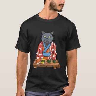 Kawaii Japansk brittisk Shorthair Cat Kimono Sushi T Shirt