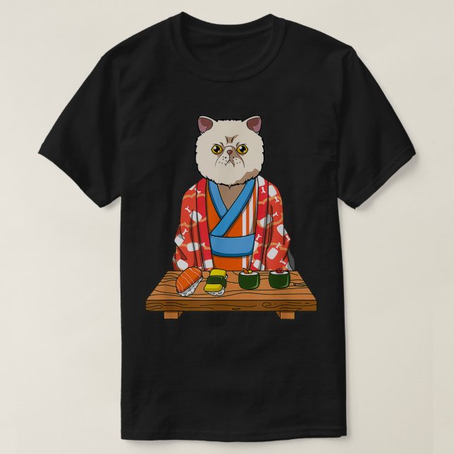 Kawaii Japansk Eotic Shorthair Cat Kimono Sushi T Shirt (Design framsida)