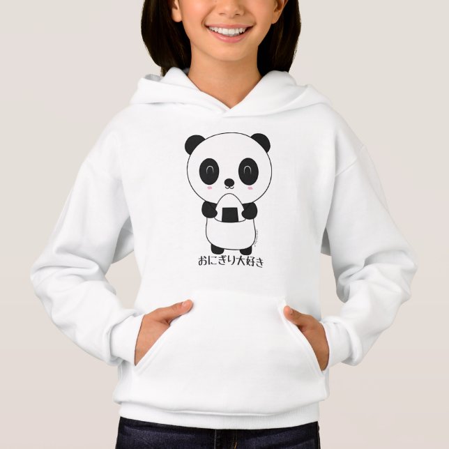 Kawaii Japansk Panda med Onigiri  T Shirt (Framsida)