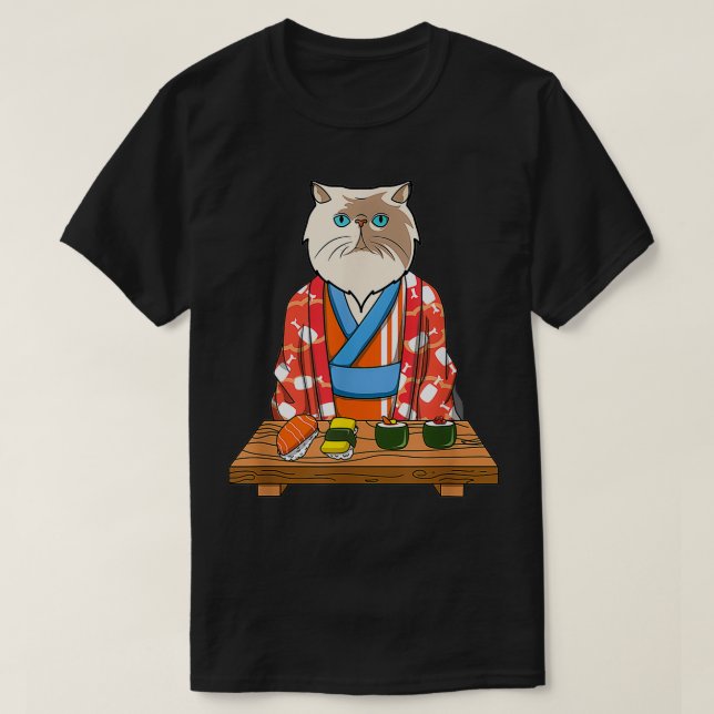 Kawaii Japansk persian Kat Kimono Sushi T Shirt (Design framsida)