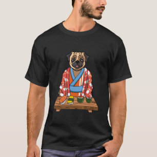 Kawaii Japansk Pug Hund Kimono Sushi T Shirt