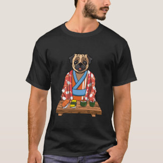 Kawaii Japansk Pug Hund Kimono Sushi T Shirt