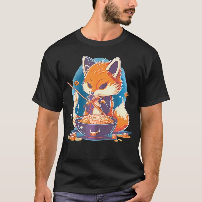 Kawaii Japansk Red Fox Ramen Noodles Anime T Shirt (Framsida)