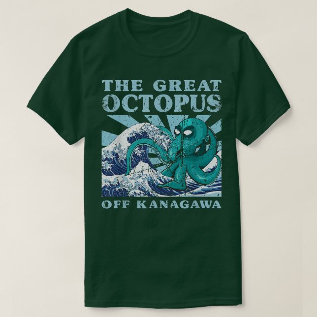 Kawaii Japansk Underbar Wave Underbar Octopus Japa T Shirt (Design framsida)