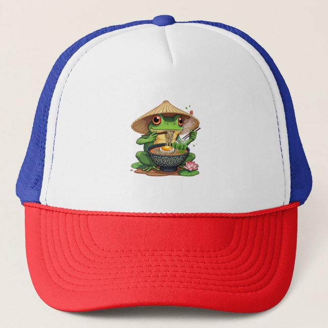 Kawaii Japanska Aesthetic Frog Noodles Keps (Framsida)