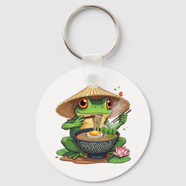 Kawaii Japanska Aesthetic Frog Noodles Nyckelring (Framsida)