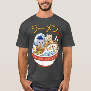 Kawaii Japanska Anime Cat Bowl Ramen Noodle Kanaga T Shirt