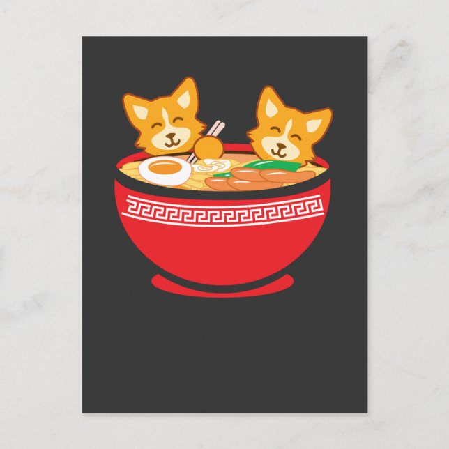 Kawaii Japanska Anime Corgi Hund Funny Ramen Gift Vykort (Framsida)
