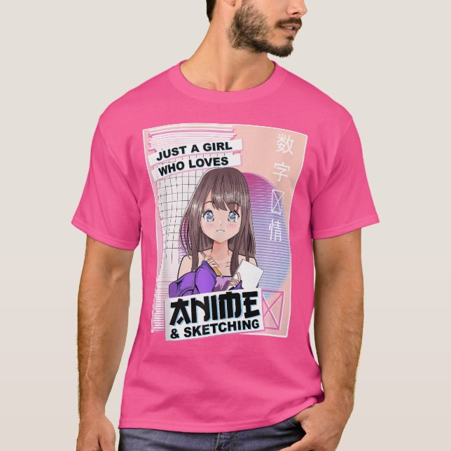 Kawaii Japanska Anime Sketching -Vaporwave Anime T Shirt (Framsida)